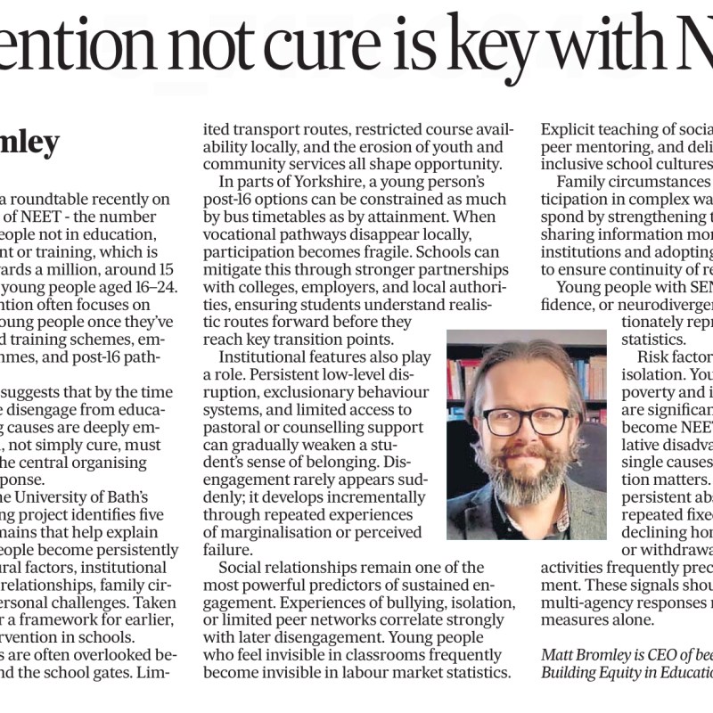 Prevention is better than cure when it comes to reducing&nbsp;NEETs